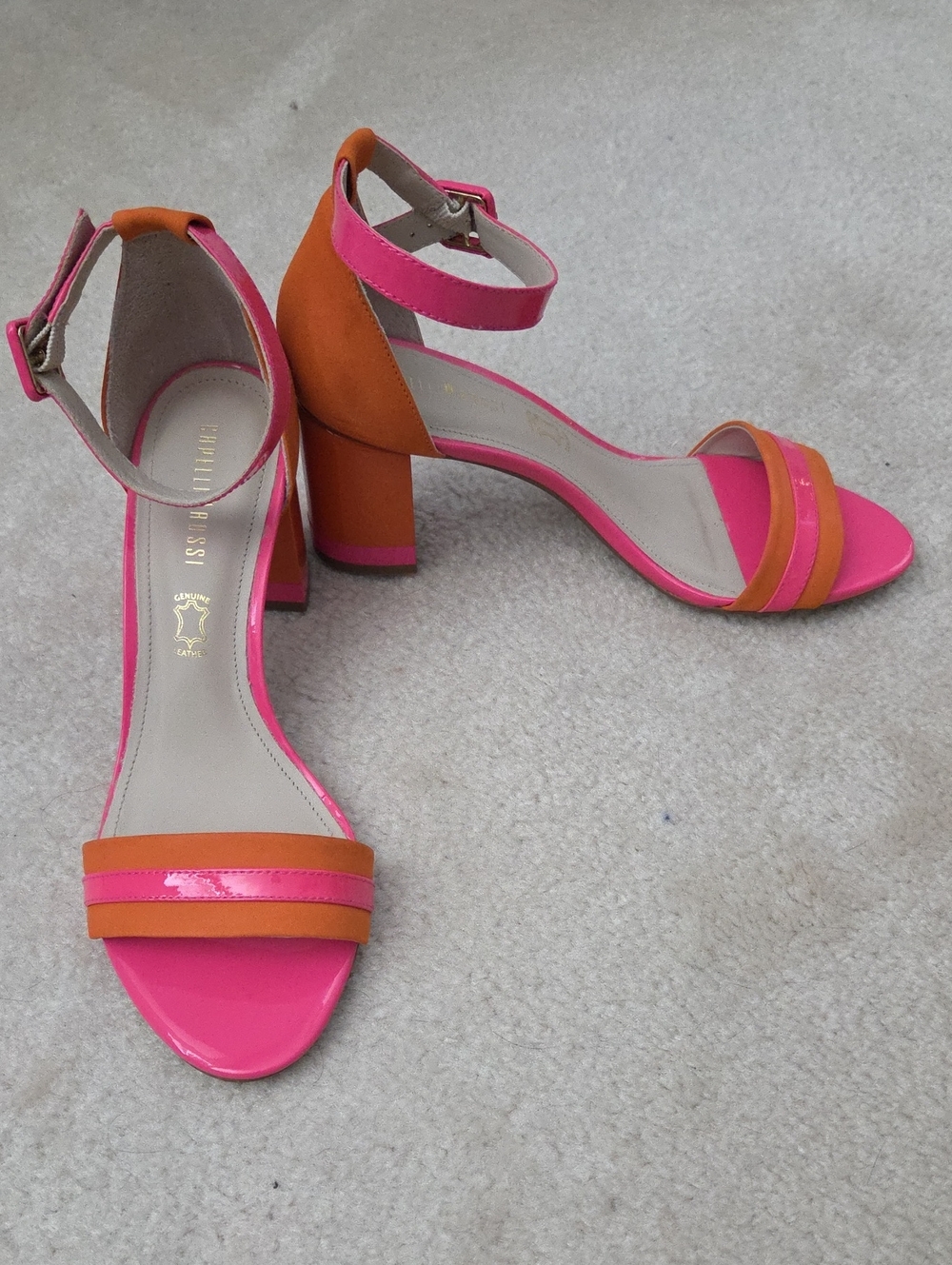 Capelli Rossi Pink & Orange Colorblock Block Suede & Leather Strappy Heels